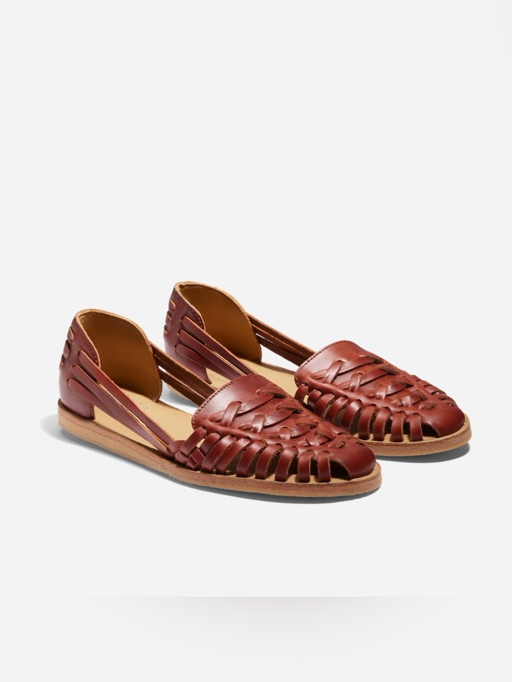 Woven Leather Huarache Sandals in Brandy